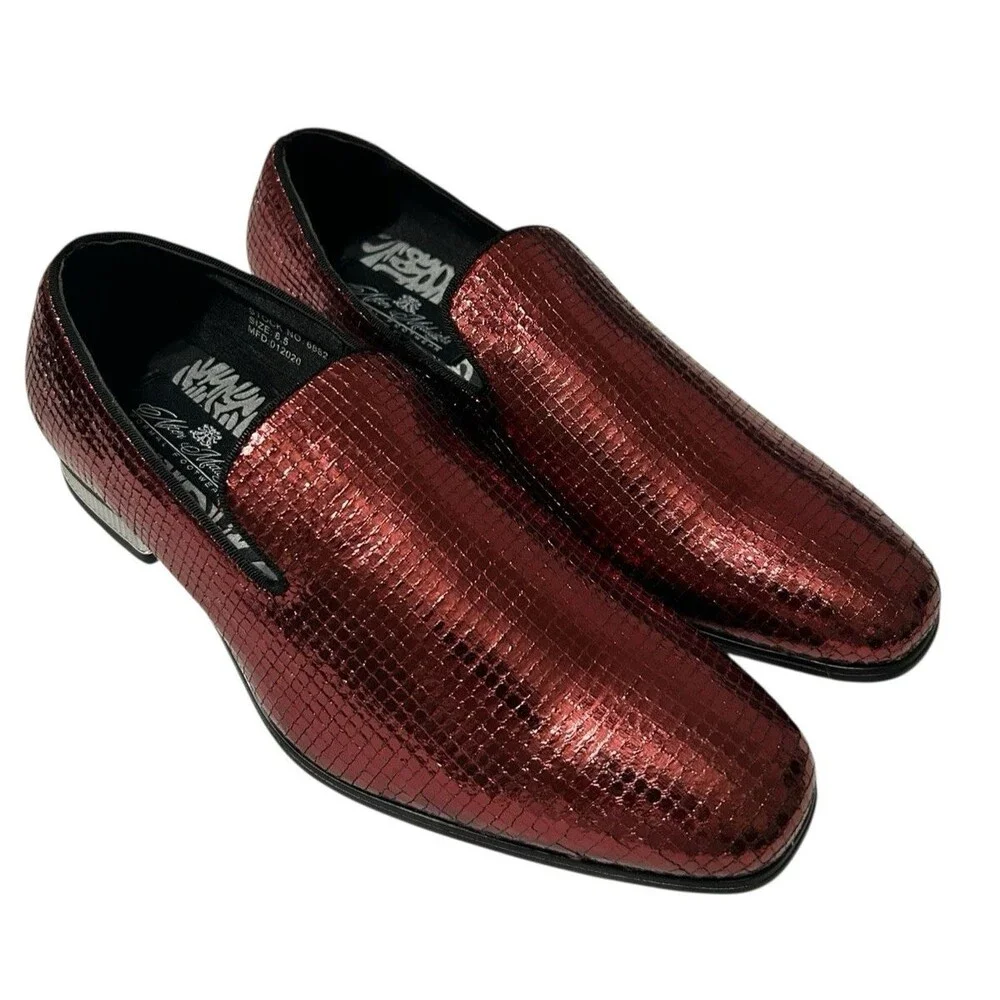 After Midnight Men's Sequins Burgundy Loafer Fashion Party  Dress Shoes Size 8.5